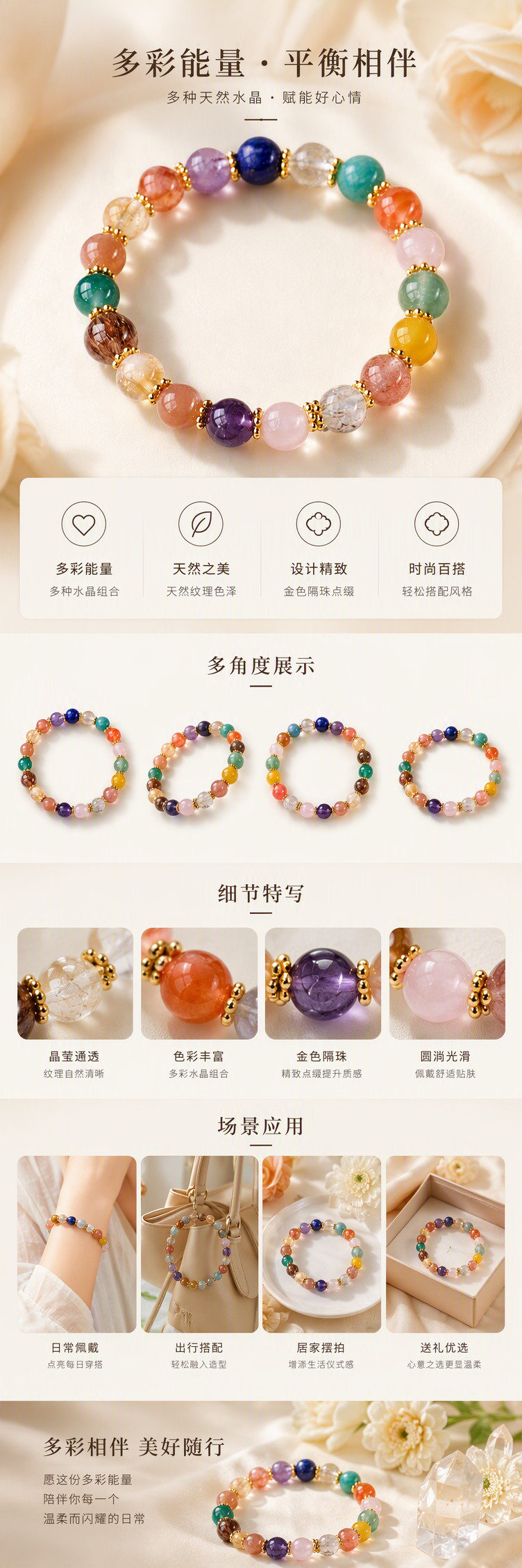 【 Yajinpei Jewelry 】 Black gold, super yellow, Asai and other colorful crystal handcrafted bracelet, 8mm multi-color natural crystal bead bracelet, fashionable and versatile, as a gift pic 5