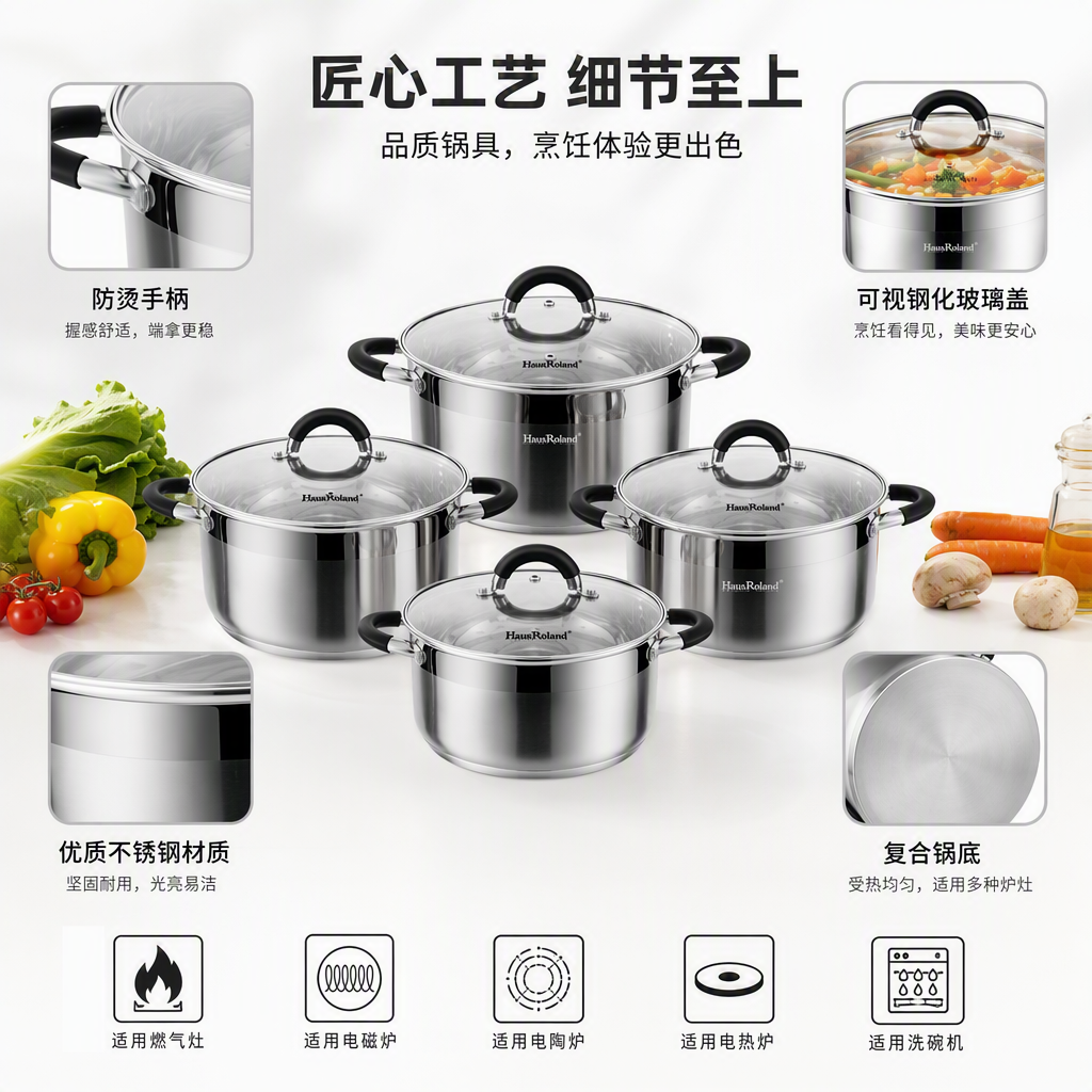 Heat-resistant non-stick cookware set for home kitchen, multi-purpose cookware combination for making soup and stir-frying, practical and durable HR1123-2 details Picture
