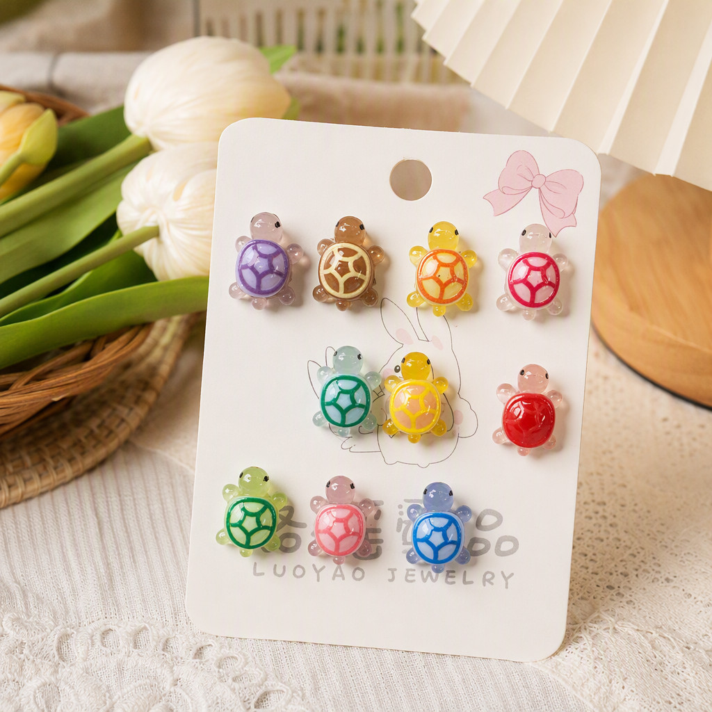 Creative and colorful turtle-shaped ear studs, fashionable, individual and simple earrings, girlish and versatile earrings details Picture