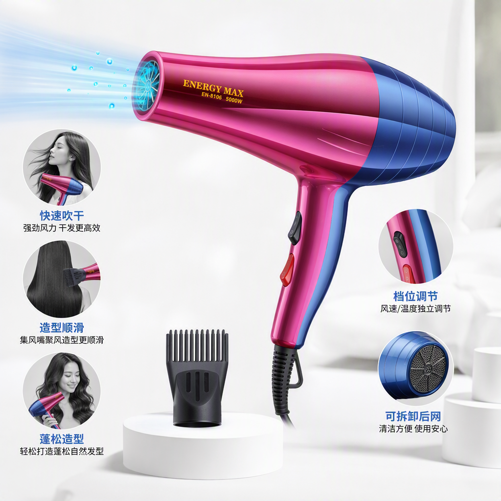 Multi-functional household hair dryer, quick hair drying and care, silent portable comb hair dryer