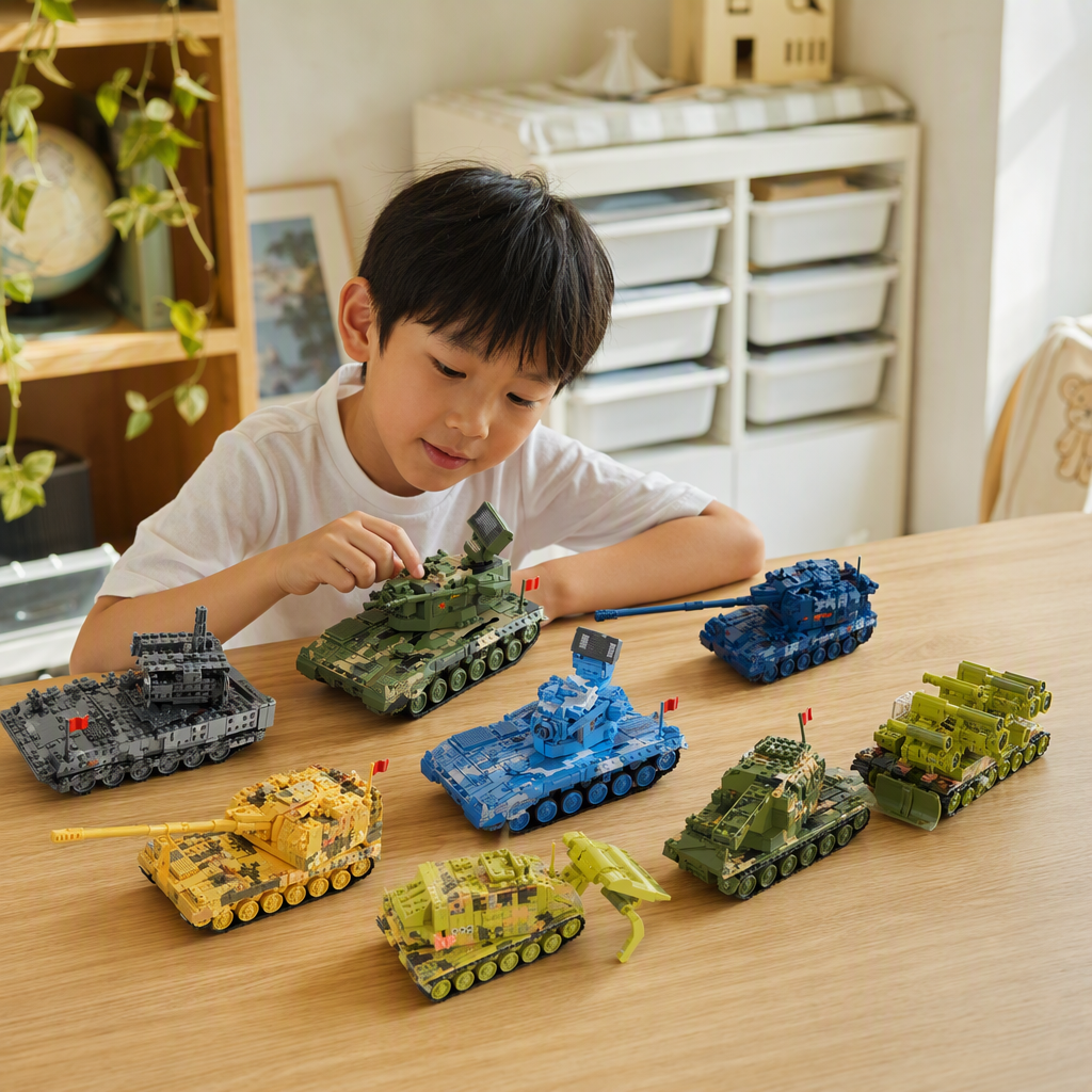 Green camouflage alloy assembly tank model toy, military simulation collection, children's educational assembly and fun decoration details Picture