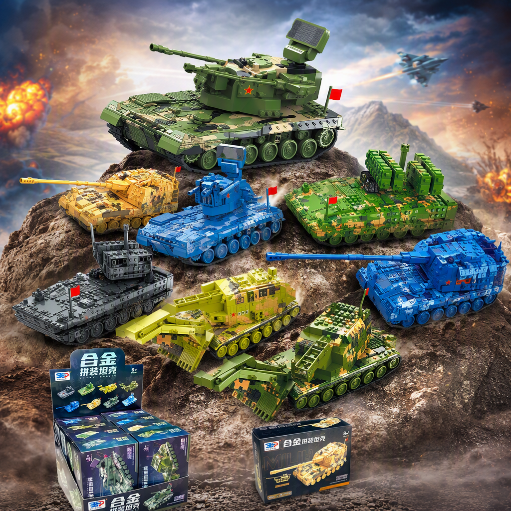 Green camouflage alloy assembly tank model toy, military simulation collection, children's educational assembly and fun decoration Specification image