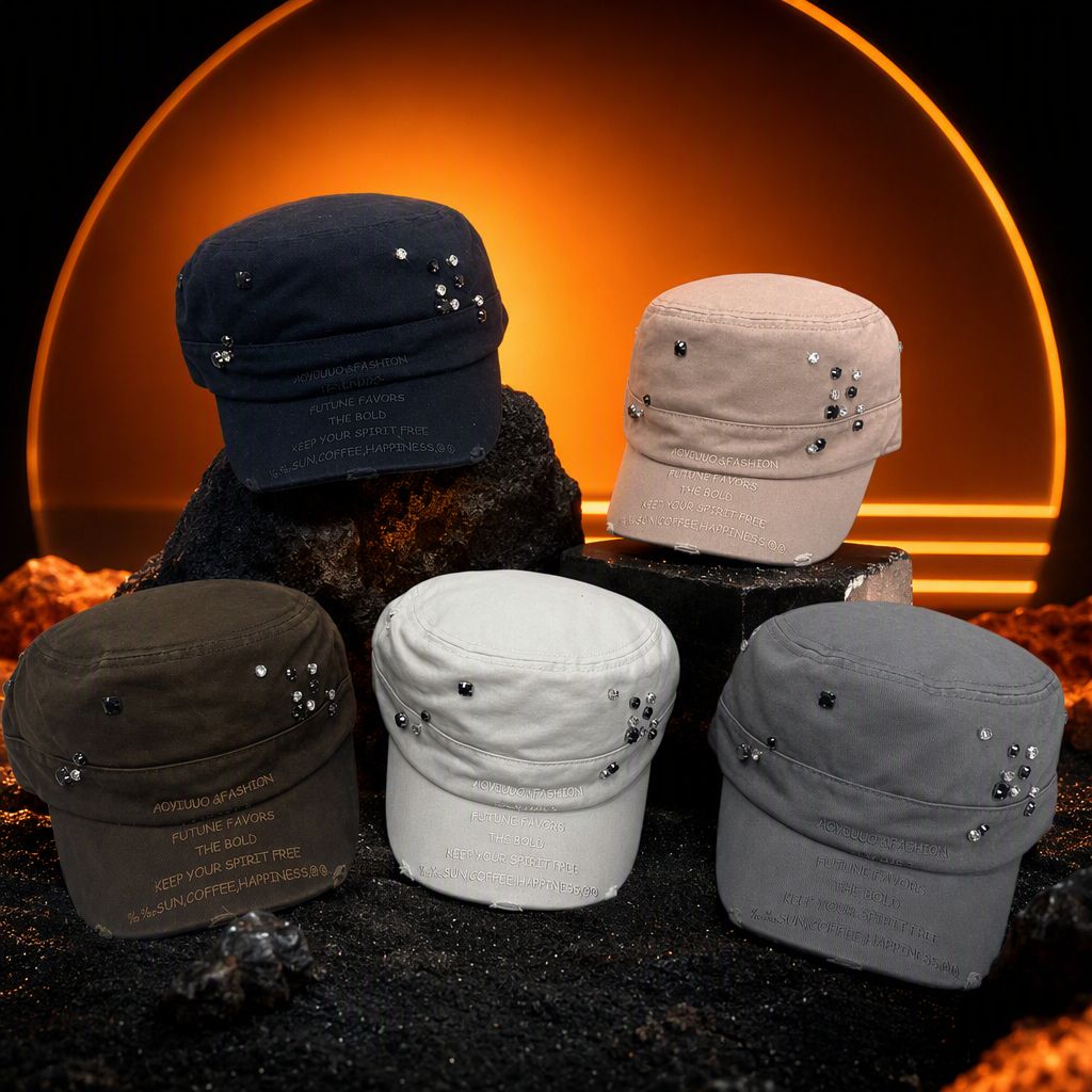 Cinco sombreros militares rhinestone decoración moda versátil hombre mujer tendencia casual sombreros accesorios regalos regalos Specification image