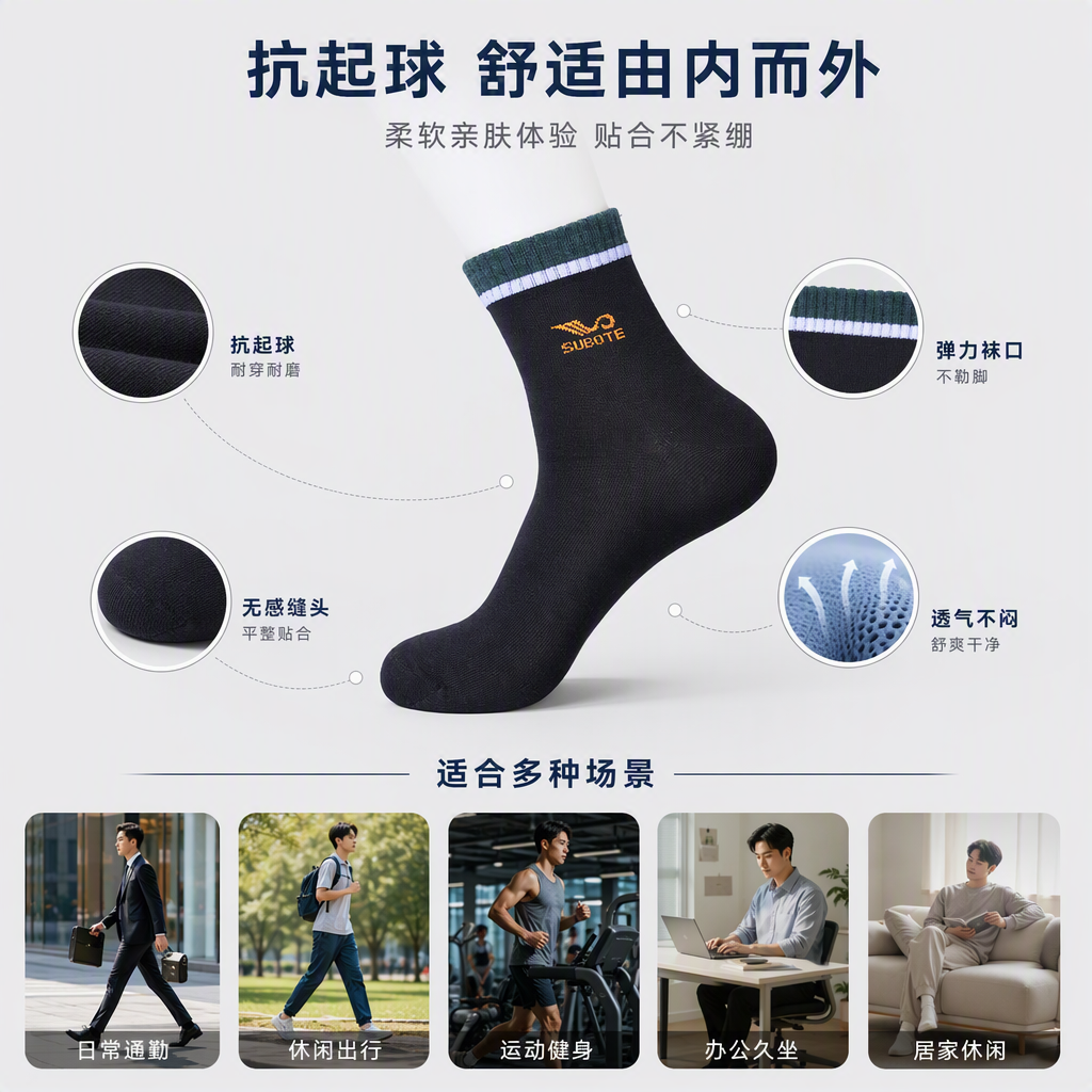 The sporty and casual cotton socks are comfortable and breathable, available in both men's and women's styles in various lengths and colors Specification image