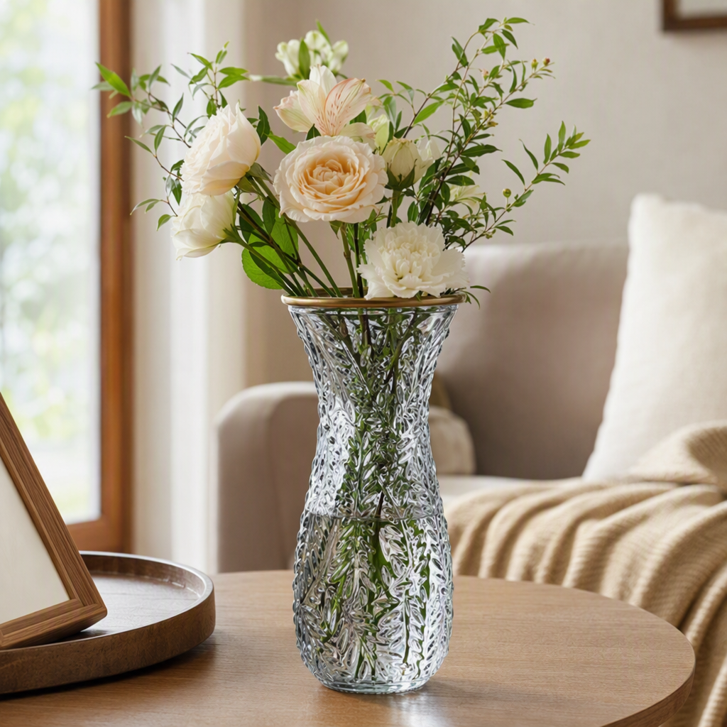 Creative transparent carved glass vase, simple and modern living room flower arrangement decoration, gift details Picture