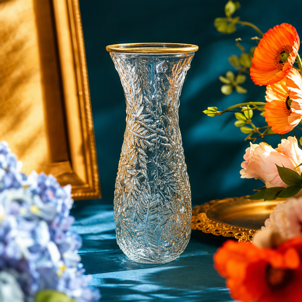 Creative transparent carved glass vase, simple and modern living room flower arrangement decoration, gift Specification image