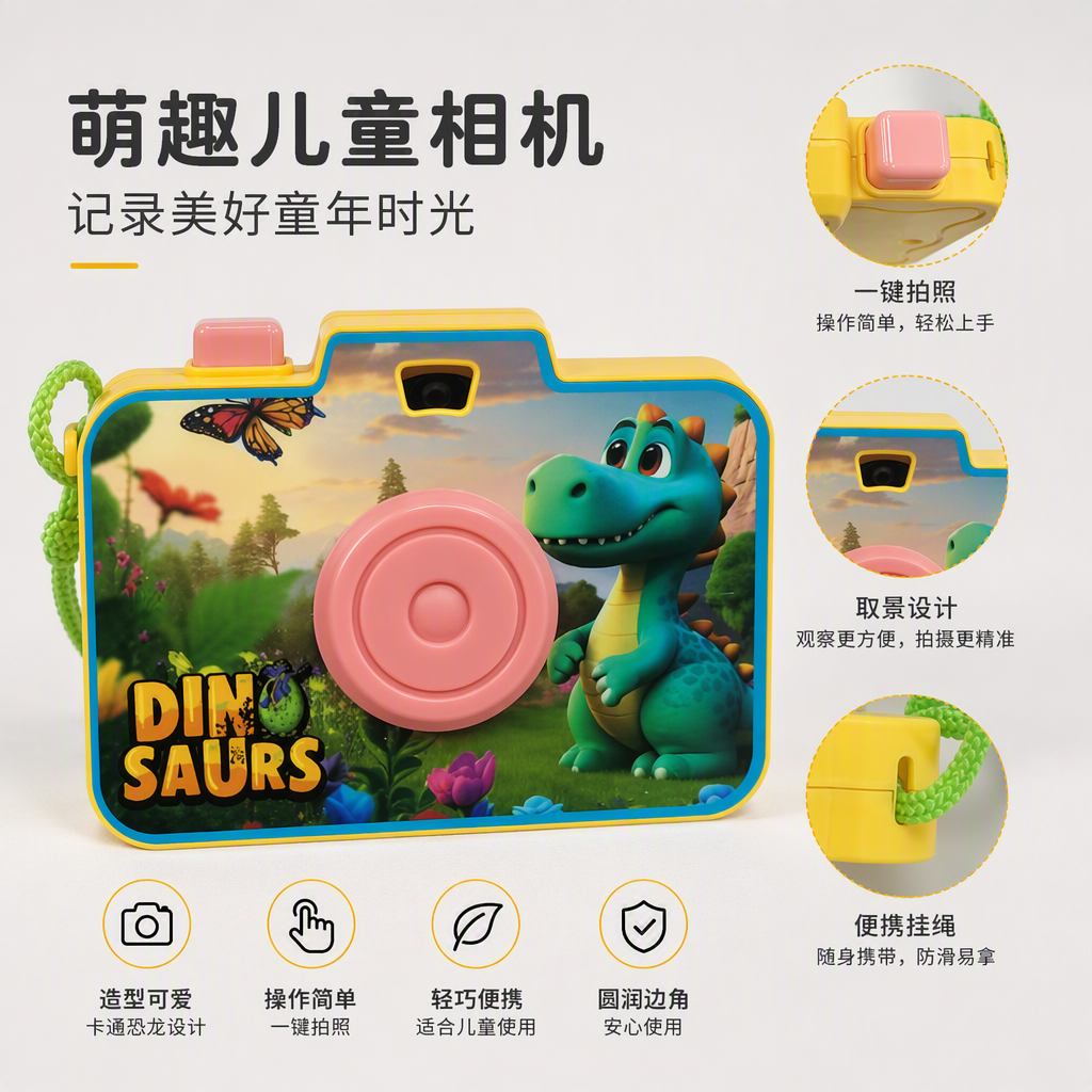 Dinosaur toy camera, children's simulation viewfinder camera, boy playing house, small toy with lanyard details Picture