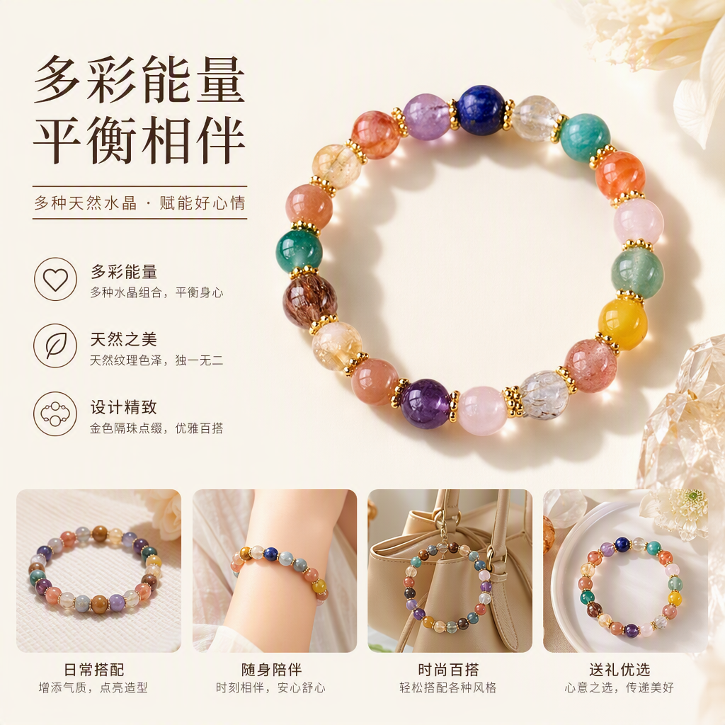 [joyería yajinpe] oro negro super amarillo asser y otros cristales de colores mano cadena pulsera 8mm perlas de cristal natural colorido mano cadena moda y regalo versátil