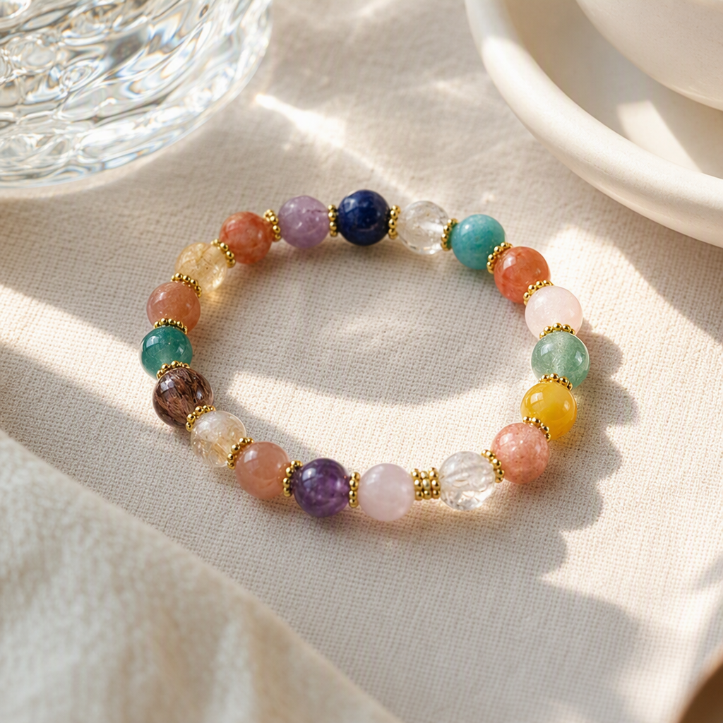 [joyería yajinpe] oro negro super amarillo asser y otros cristales de colores mano cadena pulsera 8mm perlas de cristal natural colorido mano cadena moda y regalo versátil details Picture