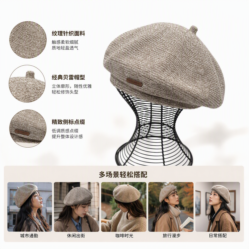Colorful knitted beret, a fashionable and versatile autumn and winter warm and trendy hat, is a casual hat for both women and men