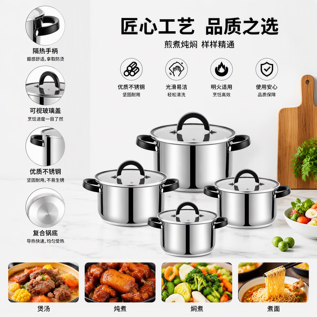 Multi-functional kitchen cookware set, household soup and stir-frying pot set, heat-resistant, durable and practical kitchenware gift box HR187-5