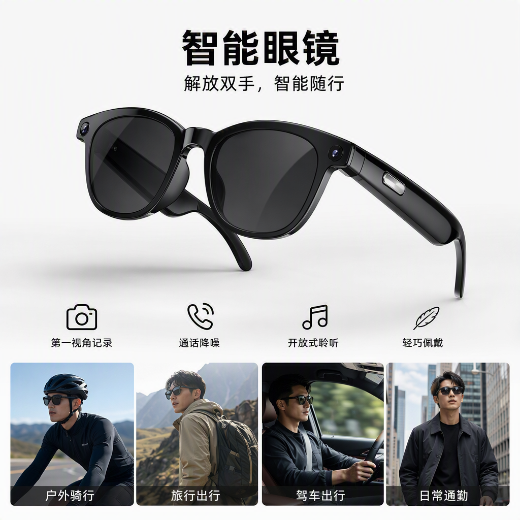 The black packaging box portable smart glasses with multi-functional high-definition display are suitable for office and leisure scenarios