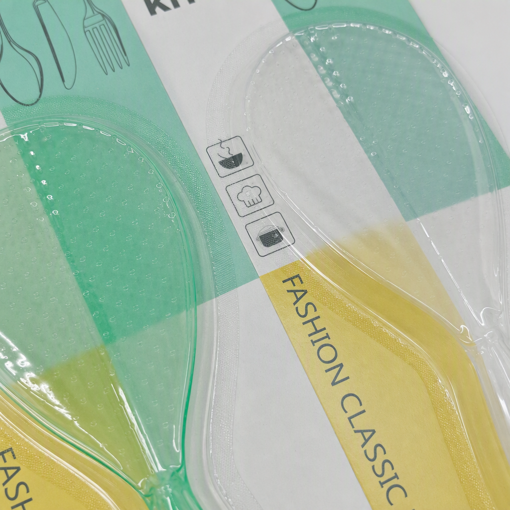 Verde transparente plástico cocina cuchara set paquete verde amarillo blanco tarjeta de tres colores cinta de papel medidor utensilios de cocina Application Scenario