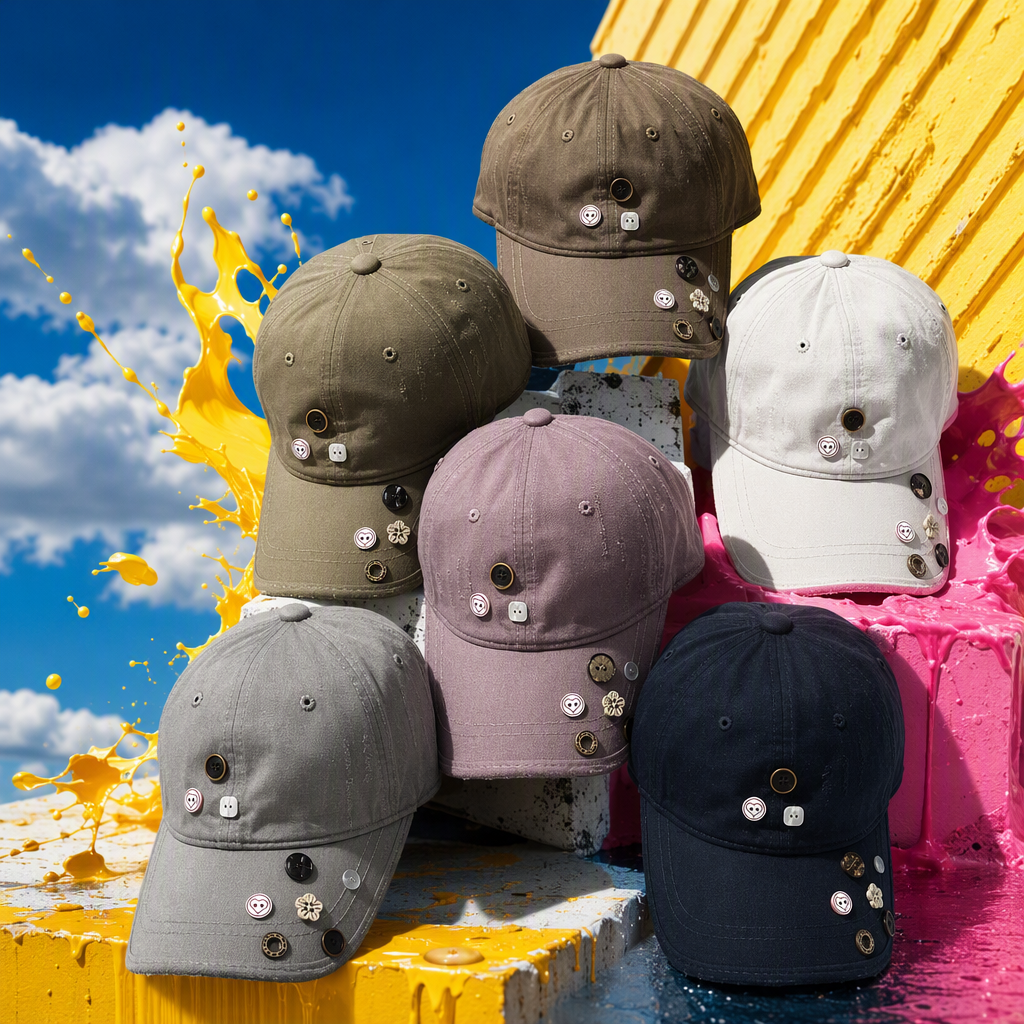 Moda seis botones decorativos gorra de béisbol casual versátil sombrero deportivo para hombres y mujeres estilo de tendencia Specification image