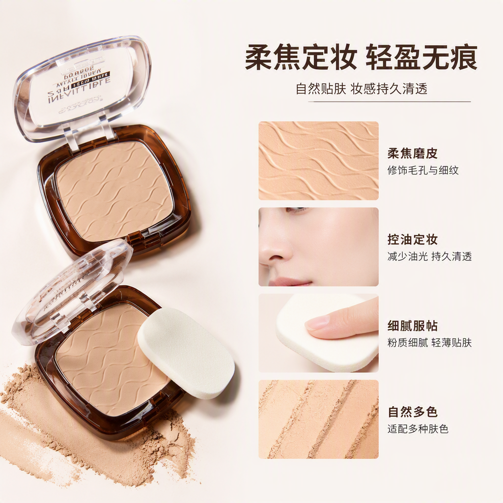 Long-lasting oil-control powder compact, natural concealer, light, breathable, touch-up and setting powder box Specification image