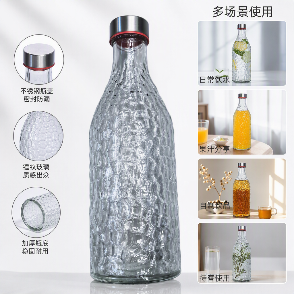 Creative transparent texture glass bottles for home decoration, storage, multi-purpose transparent bottles, ornaments and handicrafts