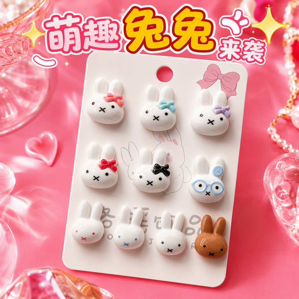 Cute white rabbit-shaped accessory set, handcrafted stud earrings, necklace, hair clip, children's birthday gift Specification image