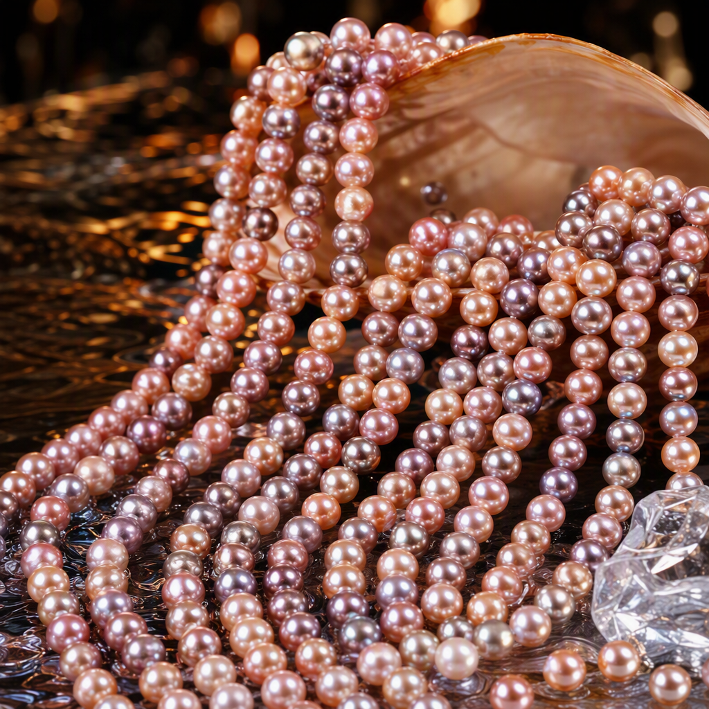 Natural freshwater pearl colored 3-4mm round bead necklace, DIY handmade jewelry material Item Picture