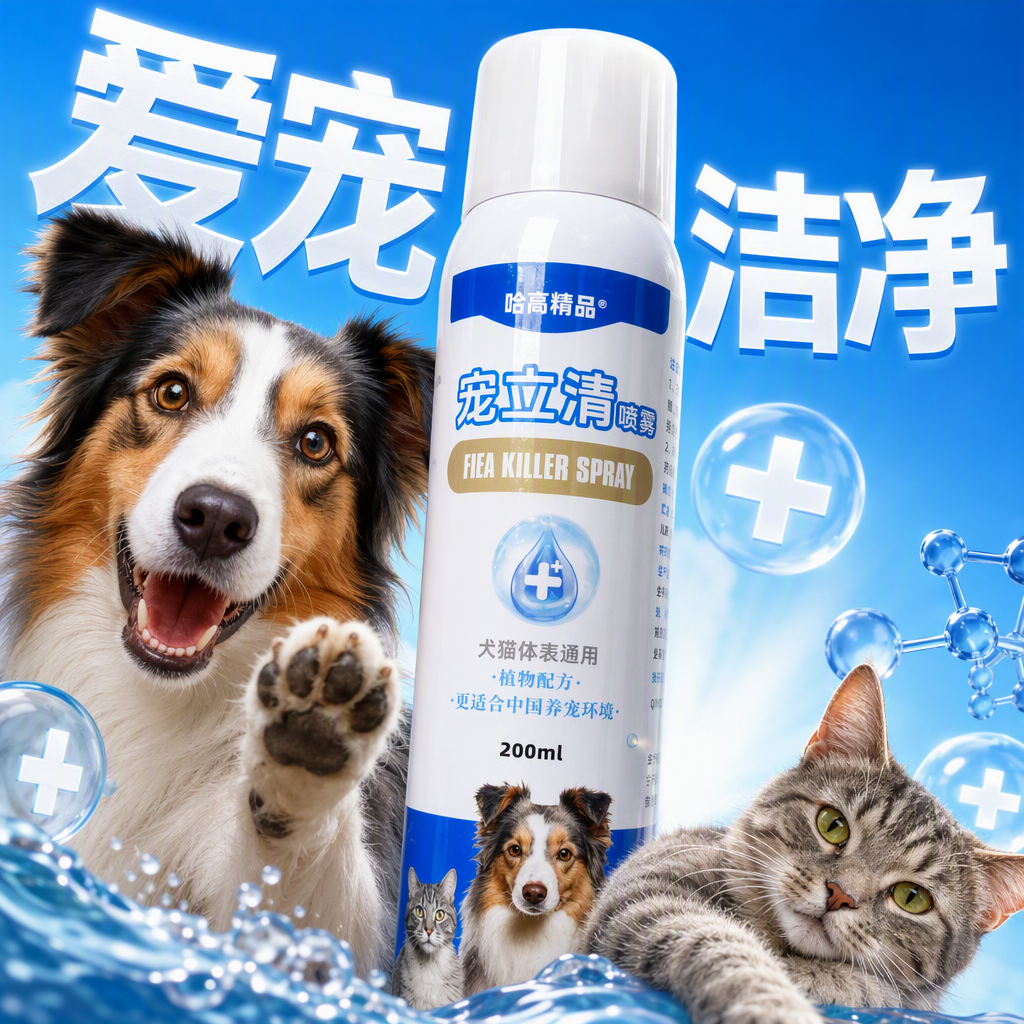 Pet insect repellent spray, white portable can, pet insect control and killing, flea and flea prevention, mosquito repellent, pet care products Specification image