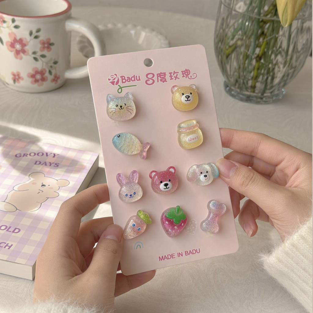 Pink cards, a variety of cute cartoon resin accessories, are suitable for DIY gifts, decorations and fun ornaments details Picture