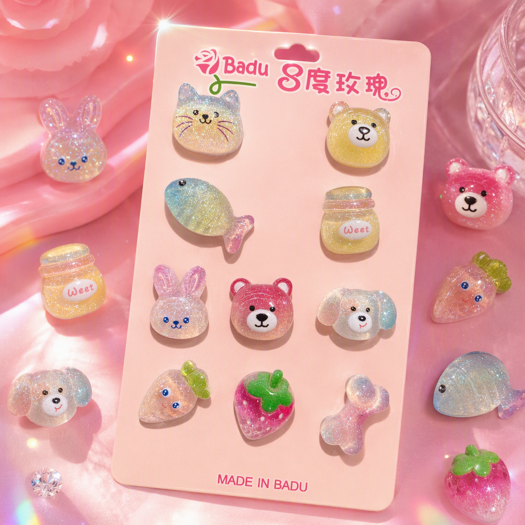 Pink cards, a variety of cute cartoon resin accessories, are suitable for DIY gifts, decorations and fun ornaments Specification image