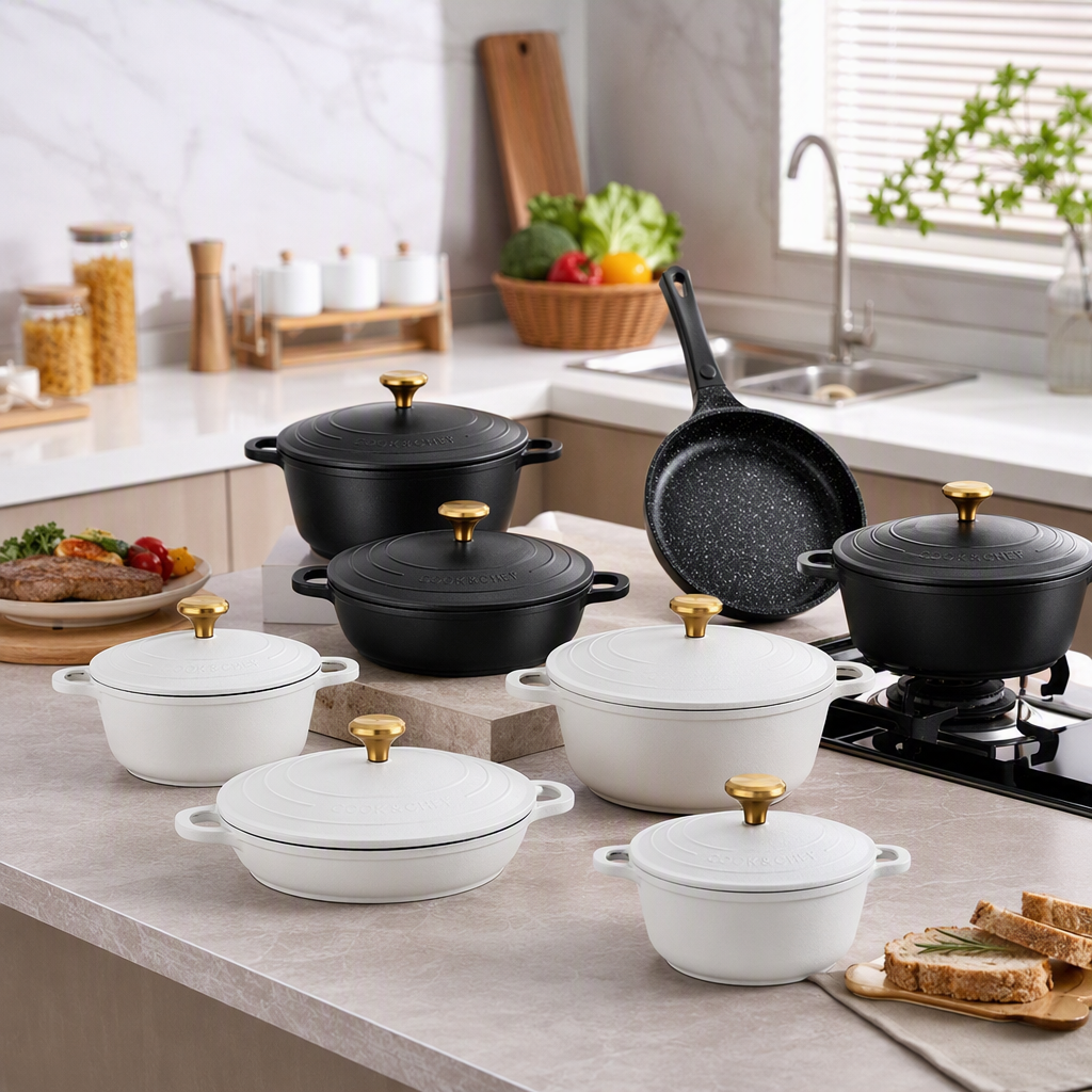 Multi-functional kitchen cookware set, aluminum pot, household soup, rice, stew pot, kitchenware combination, durable and practical HR147-2 Application Scenario