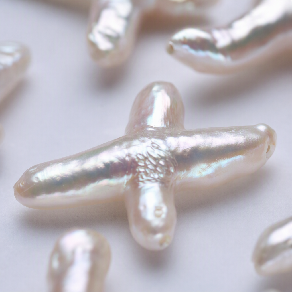diy semi-finished products of freshwater Baroque cross pearl loose beads details Picture