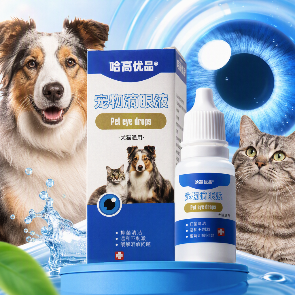 Pet-specific eye drops, white bottle, blue packaging box, pet eye care liquid, pet eye drops, pet care supplies Specification image