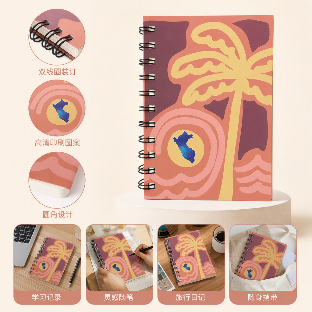 Donghu Paper Products A6 Tropical Coconut Tree Coil Notebook with Exotic Style