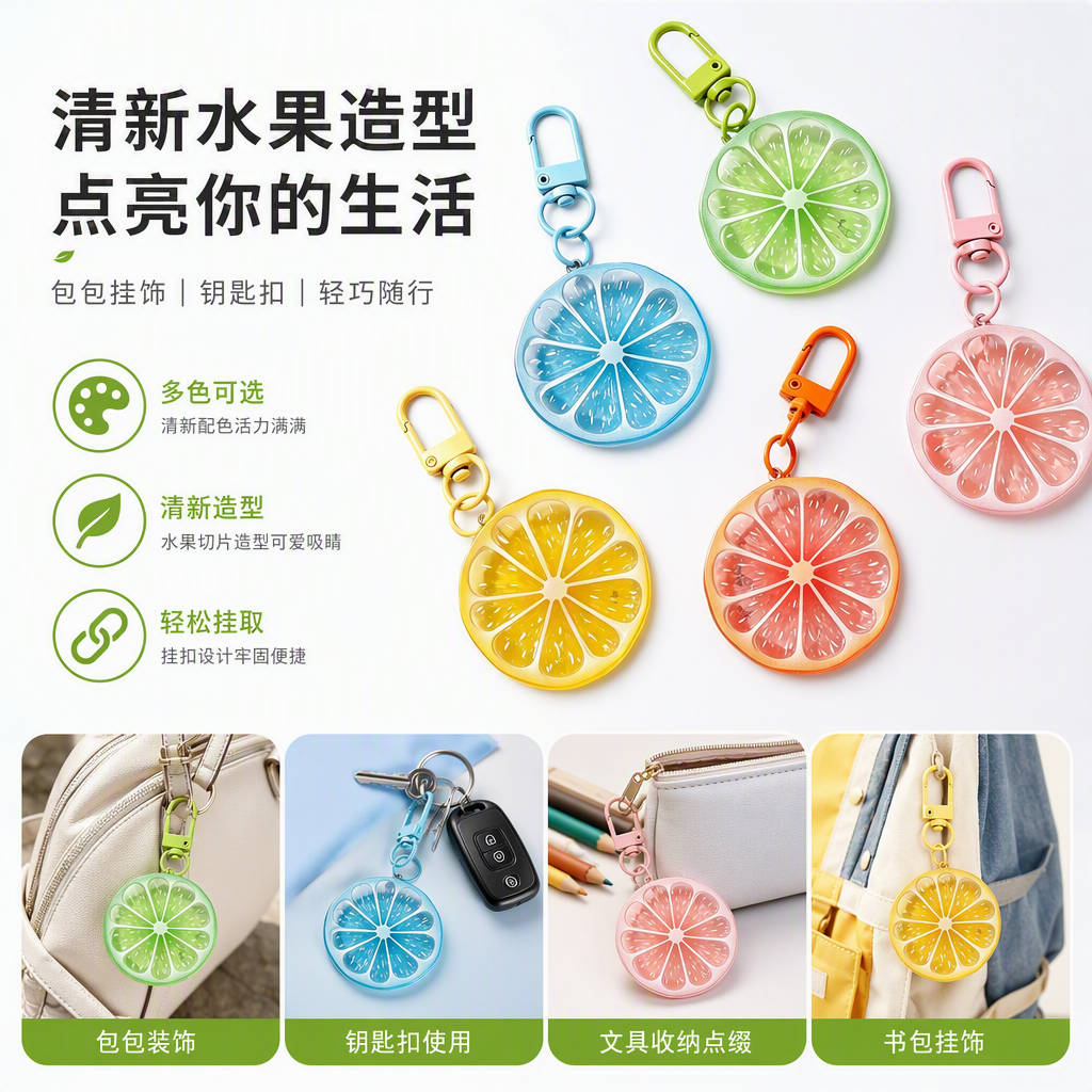 Colorful lemon slice shaped keychain, creative and personalized pendant, fashionable and trendy gift accessory