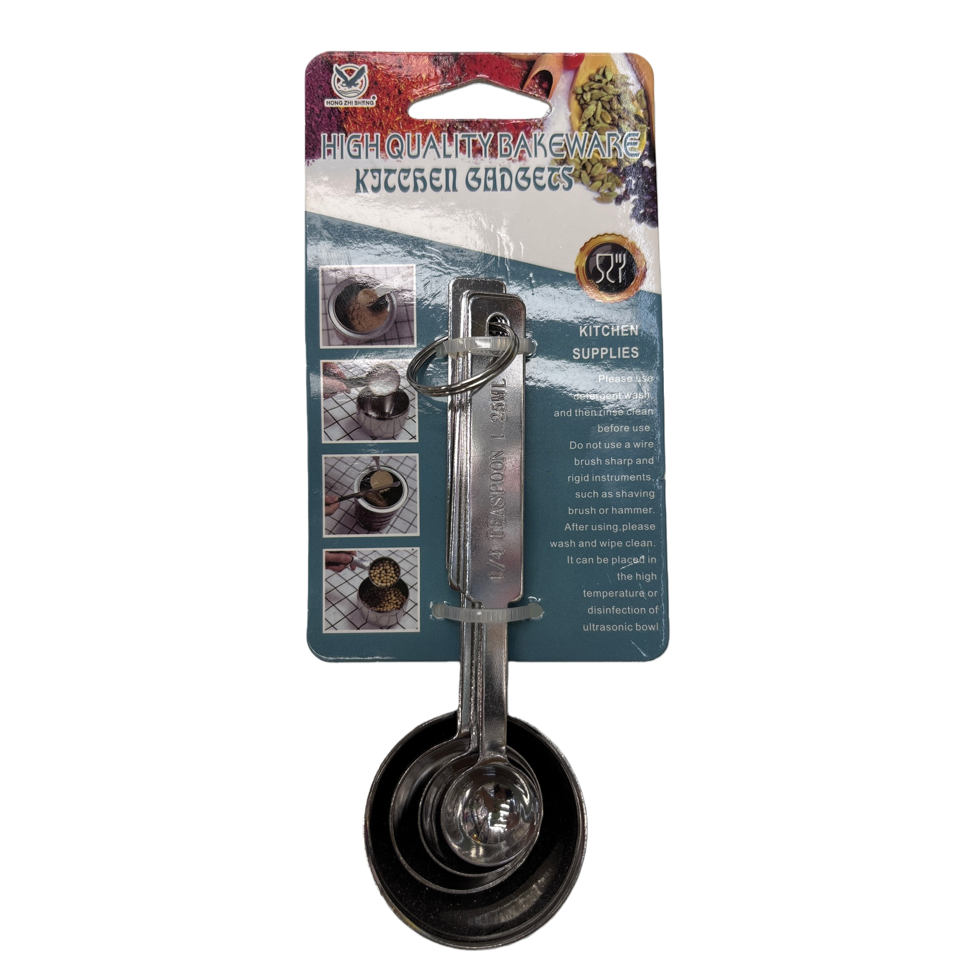 Acero inoxidable kitchen measuring cuchara set home baking condimento medida cuchara 4pc Item Picture