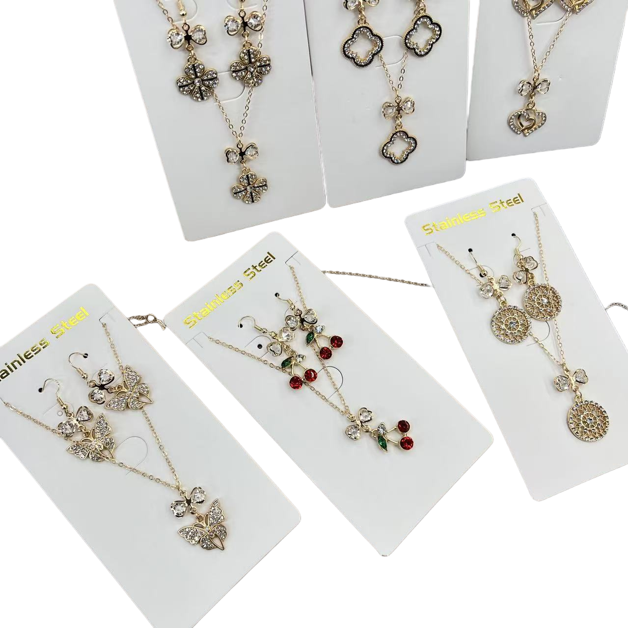 Cross-border red necklace stud set, light luxury, niche collarbone chain, elegant and exquisite set necklace Specification image