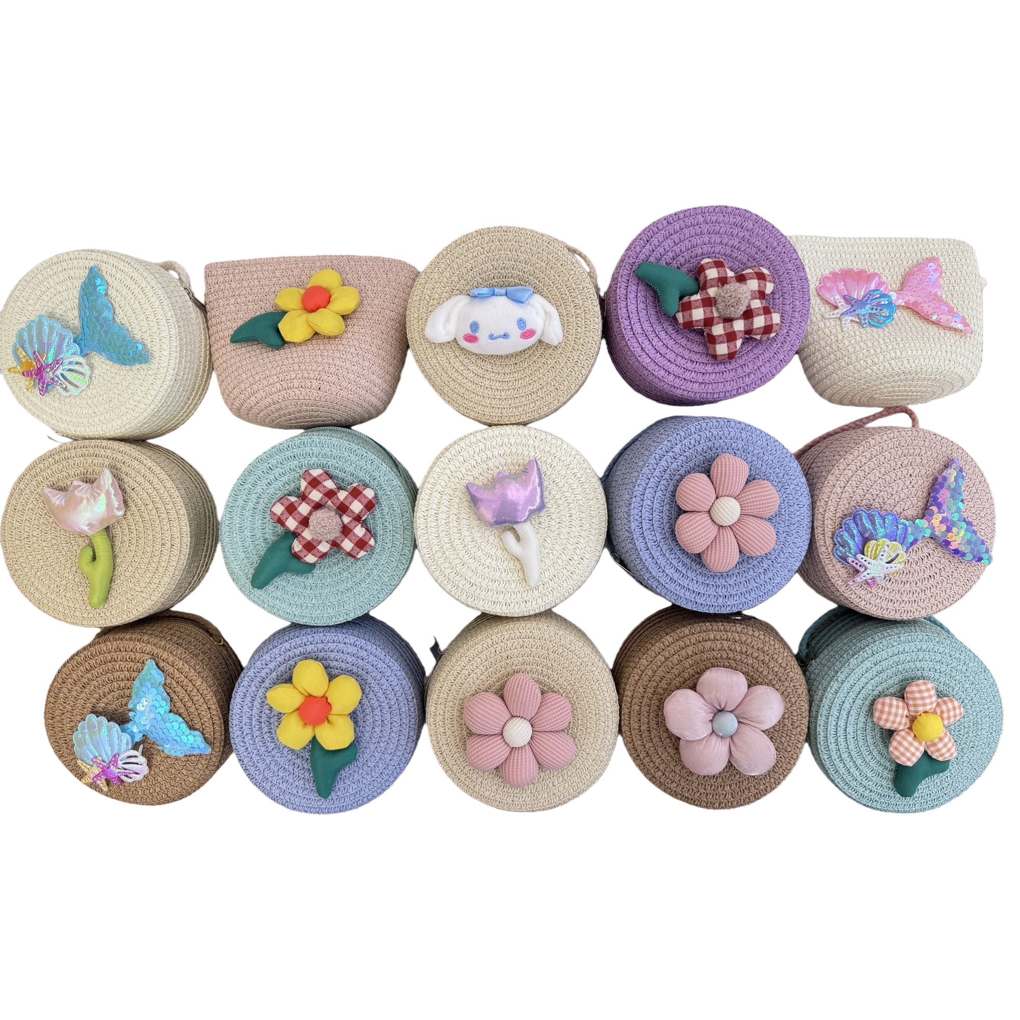 Colorful woven small bags, colorful flowers, butterflies, beauty fish tails, cute decorations, hand-held bags, coin purges, student bags, trendy and versatile Item Picture