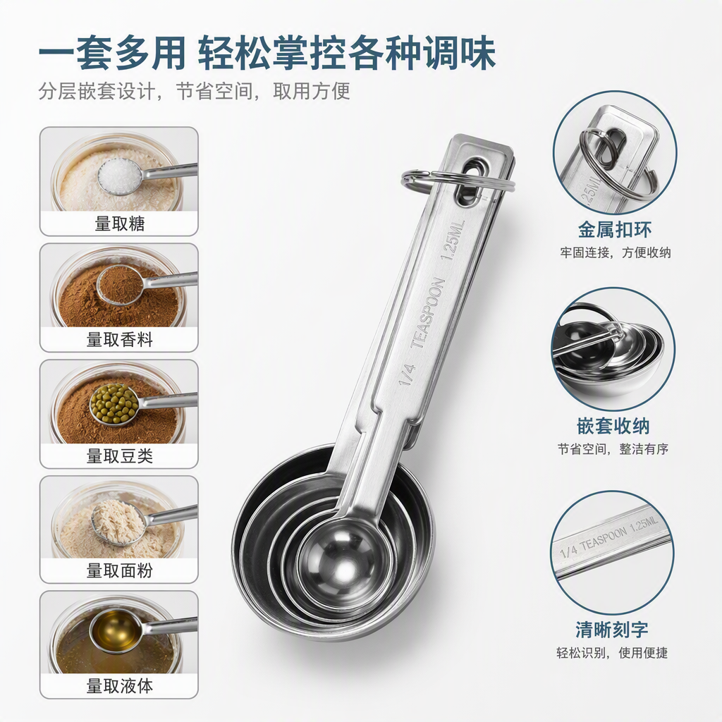 Stainless steel kitchen measuring spoon set, home baking seasoning measuring spoon 4pc