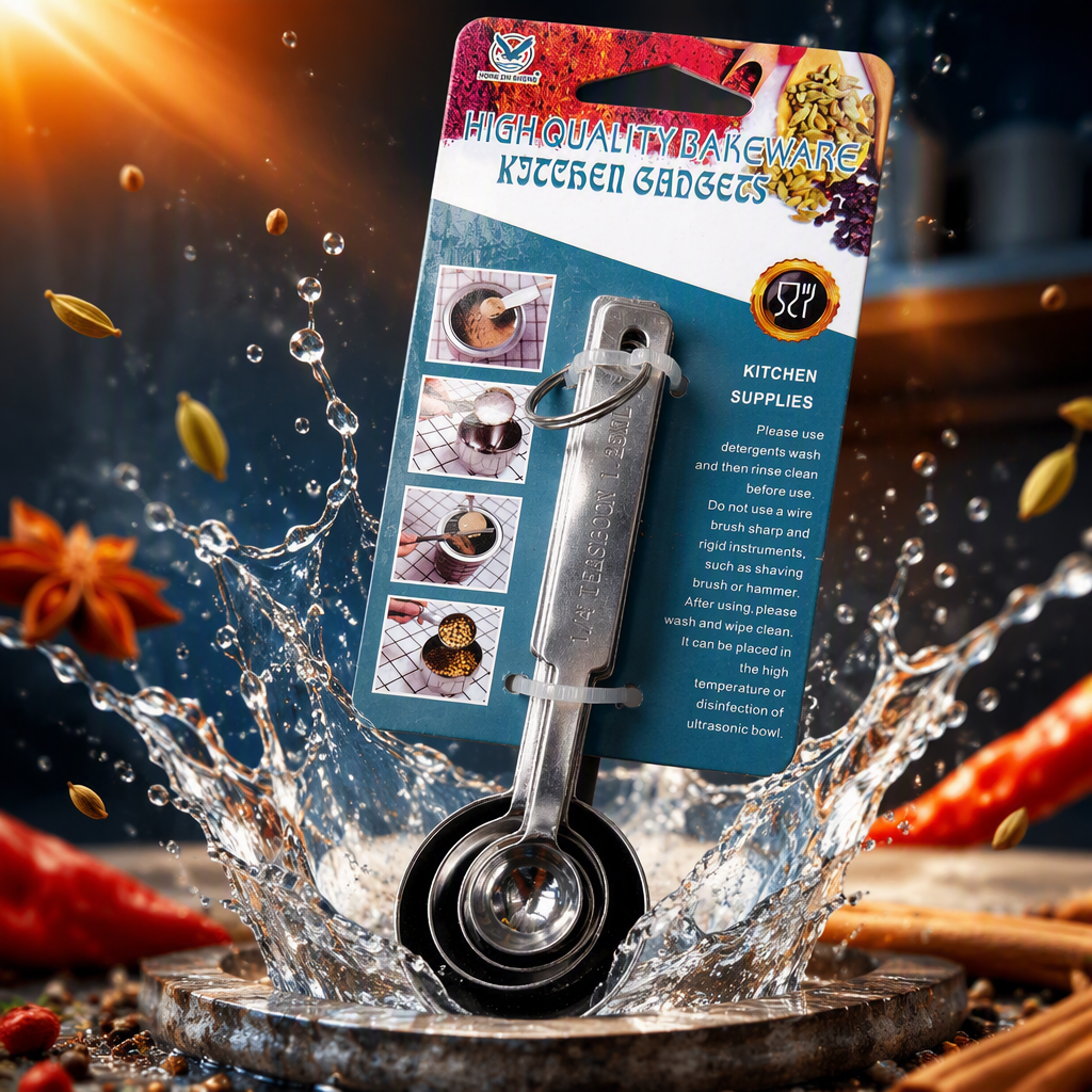Acero inoxidable kitchen measuring cuchara set home baking condimento medida cuchara 4pc Specification image