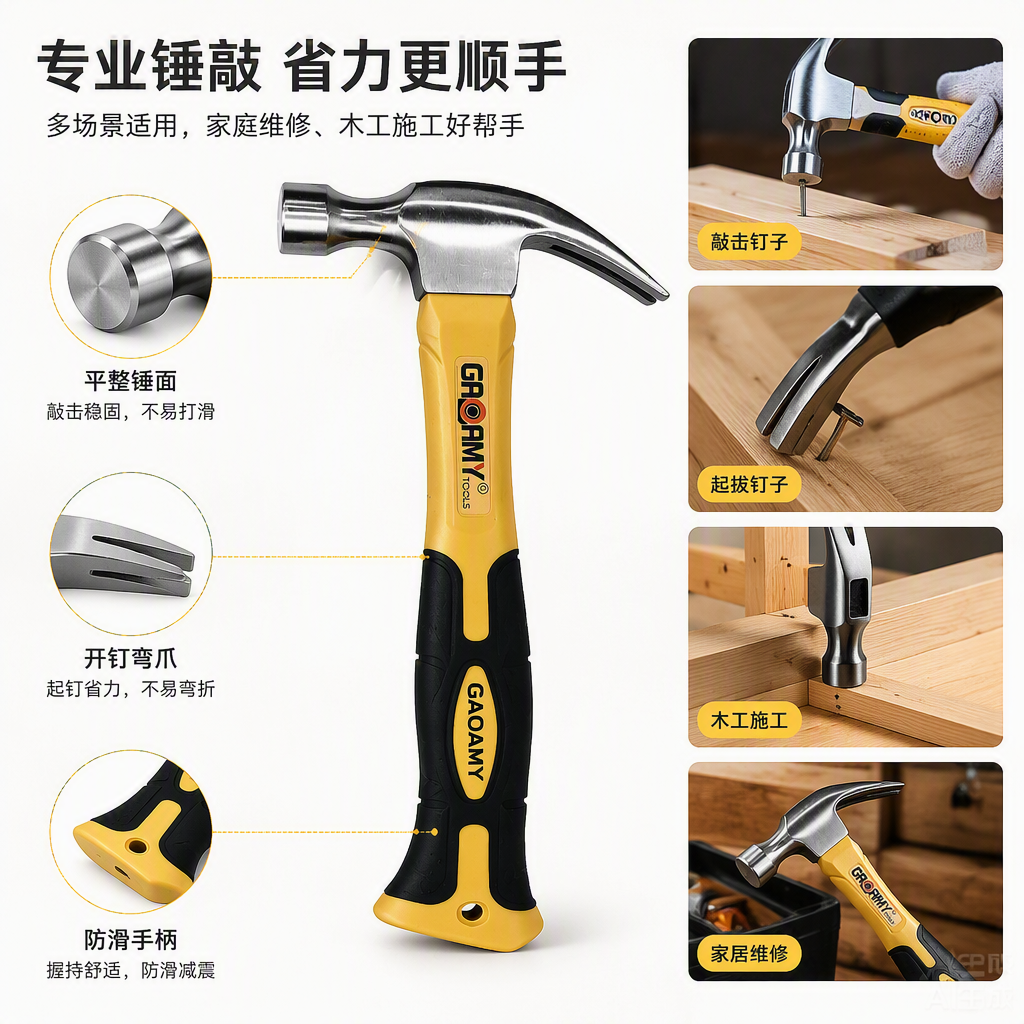 The multi-functional hand hammer is a household industrial hardware tool that is sturdy and durable, with a portable and practical handle
