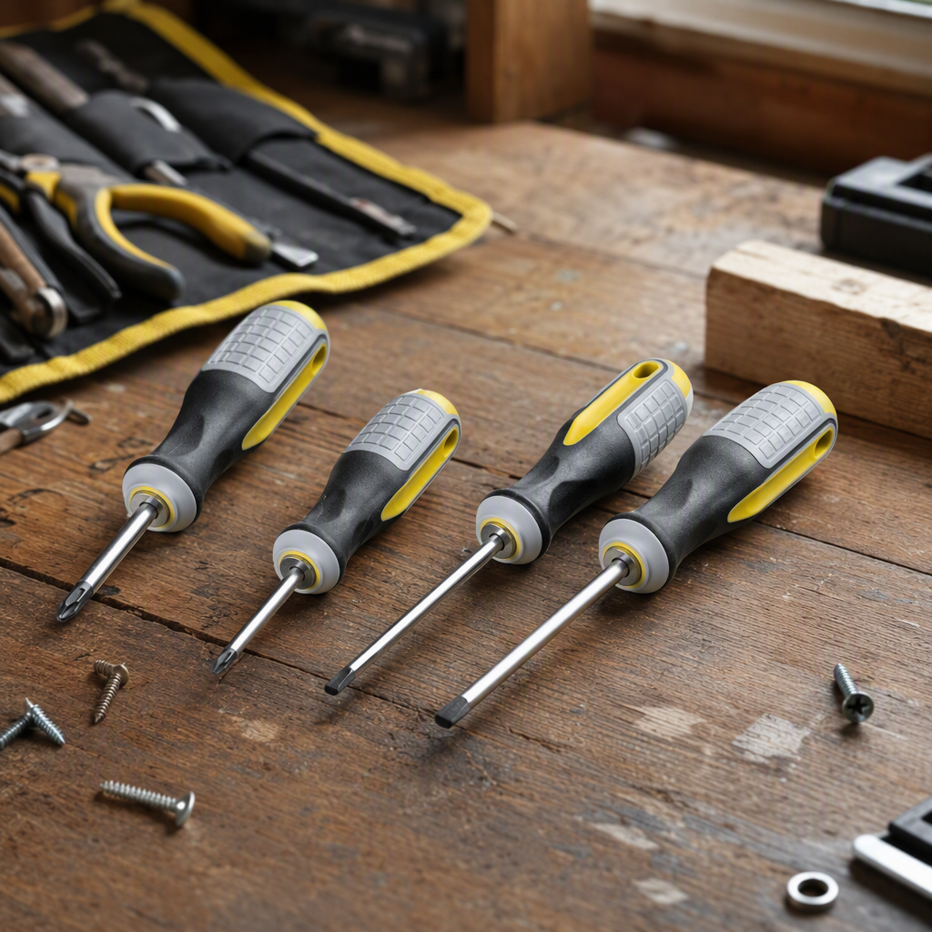 This multi-functional yellow and black manual screwdriver combination tool set is a durable and essential household repair tool for maintenance details Picture
