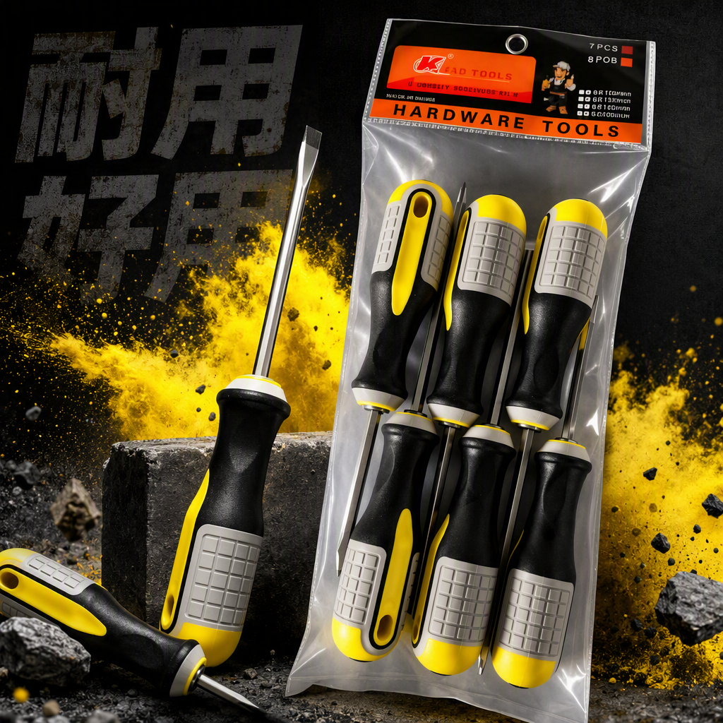 This multi-functional yellow and black manual screwdriver combination tool set is a durable and essential household repair tool for maintenance Specification image