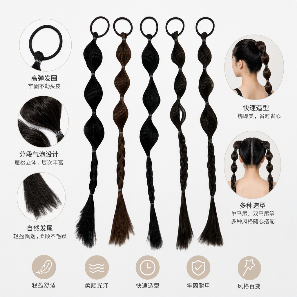 Fashionable black braids, wigs, braided buns, hair accessories, trendy and versatile long and short hair styling accessories