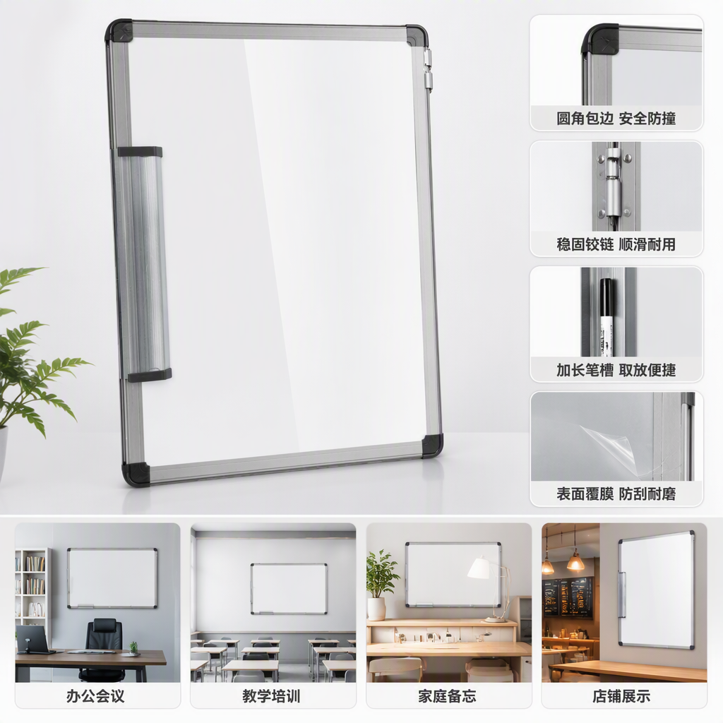 多功能白色白板办公教学会议写字板可擦写板60x90cm静电免胶