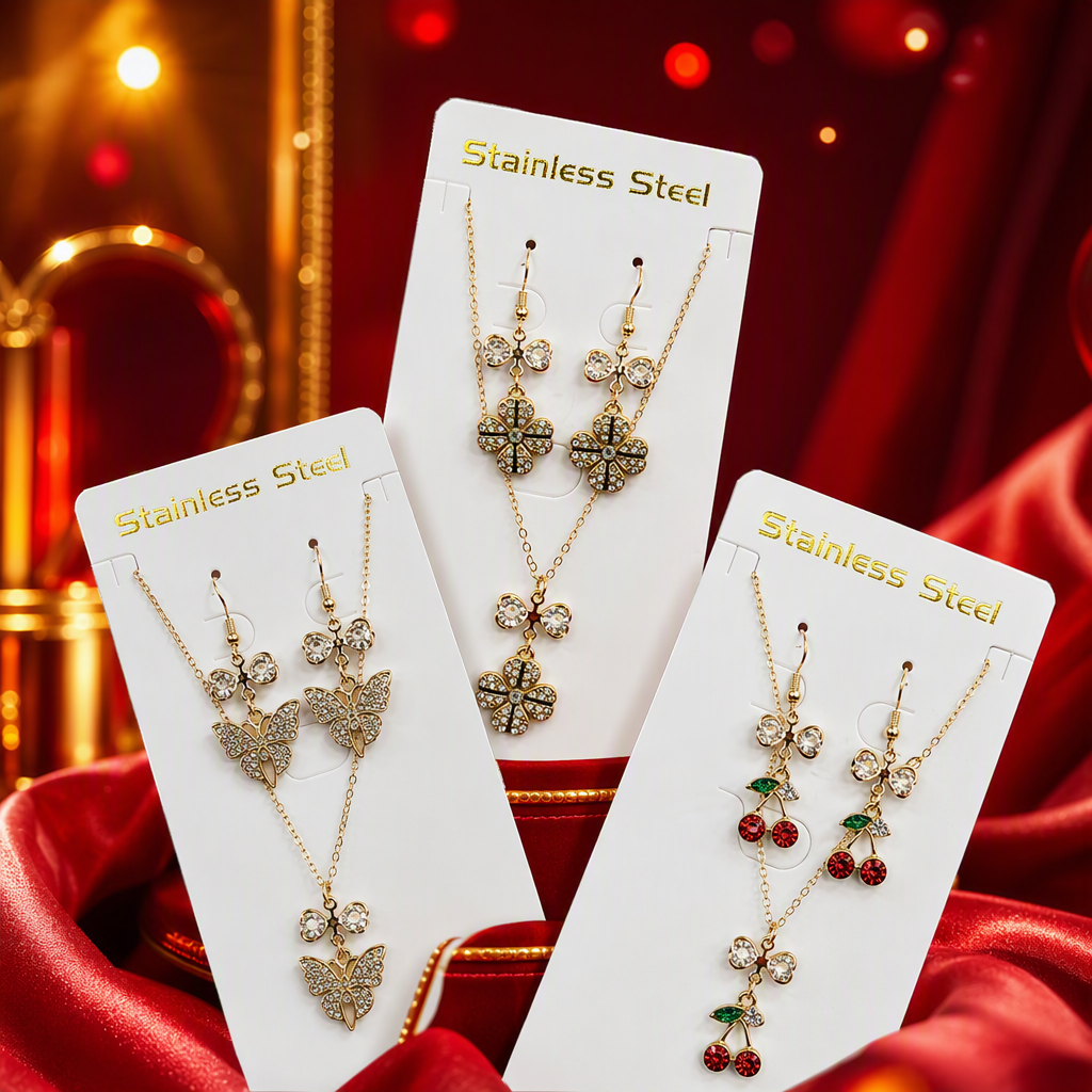 Cross-border red necklace stud set, light luxury, niche collarbone chain, elegant and exquisite set necklace details Picture