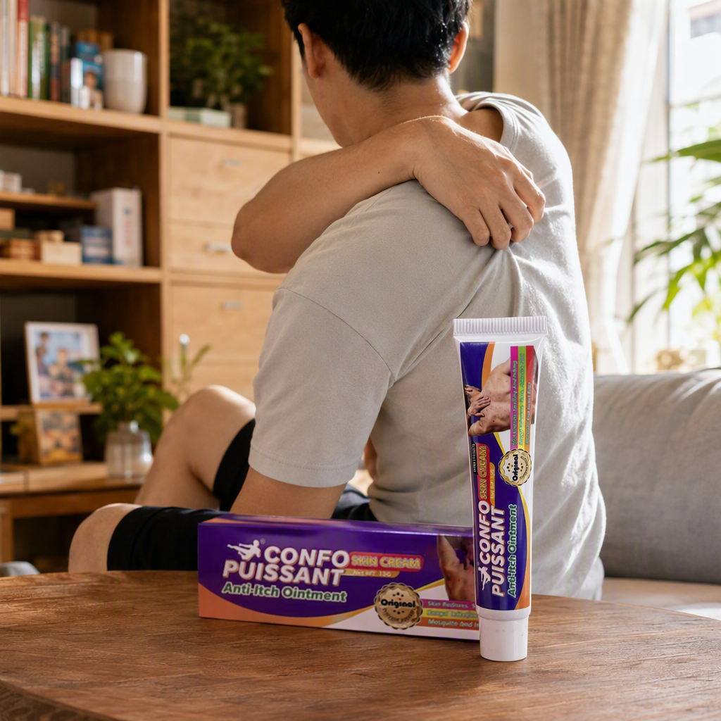 The skin problem diagram of the purple packaging outer box of Kangfupu Isan Anti-itching Ointment is an original and genuine product details Picture