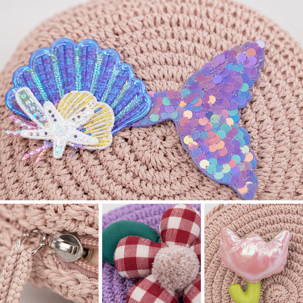 Colorful woven small bags, colorful flowers, butterflies, beauty fish tails, cute decorations, hand-held bags, coin purges, student bags, trendy and versatile Application Scenario