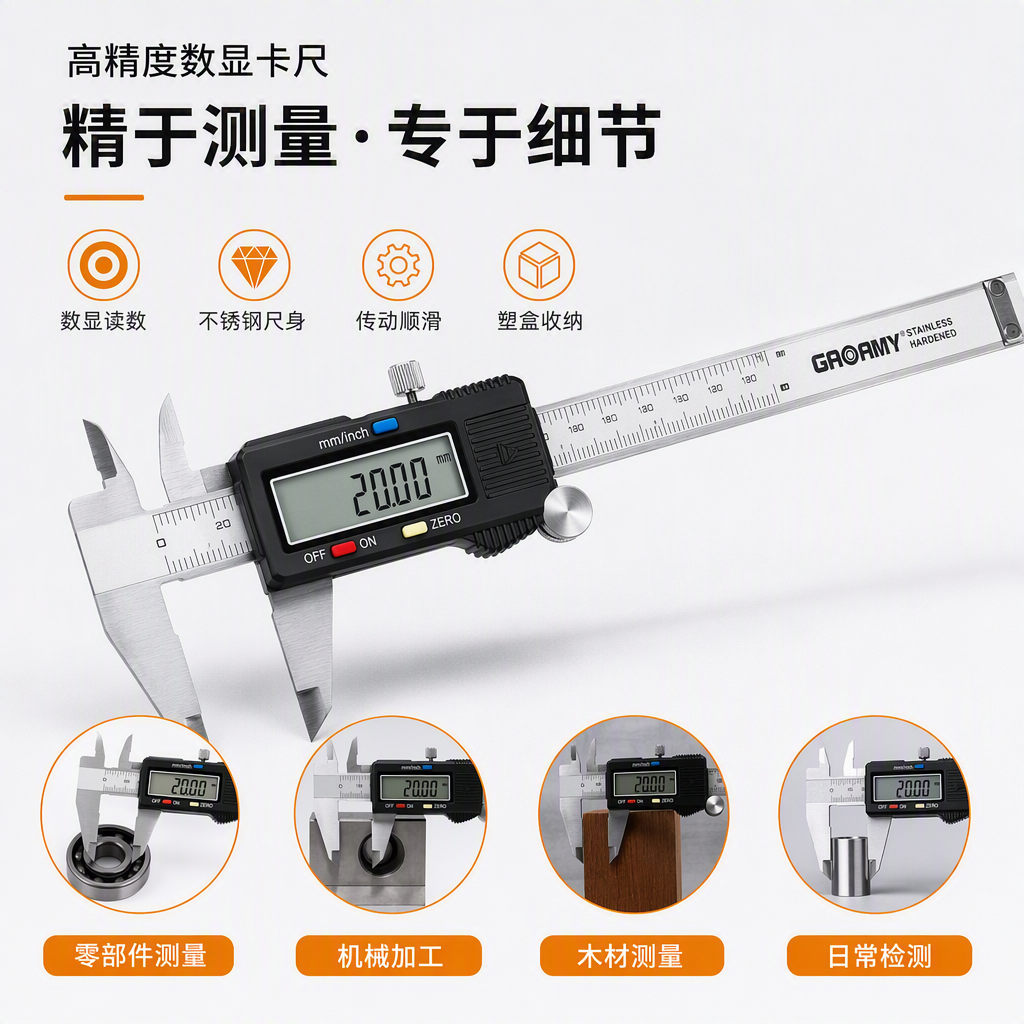 Multi-functional dial caliper precision measuring tool, metal measuring instrument, digital display vernier caliper, dial caliper, industrial-grade measuring instrument Application Scenario