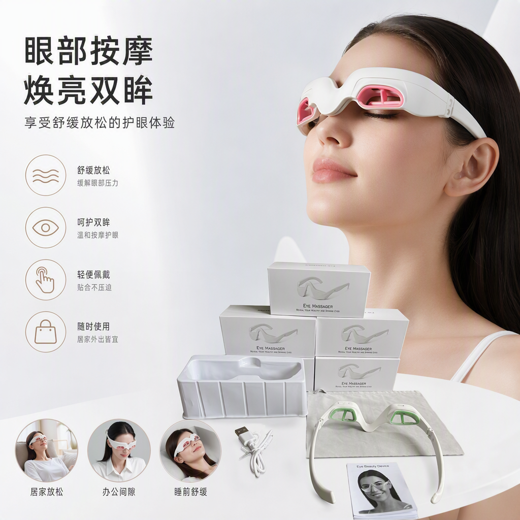 The white portable packaging box eye massage device is an eye care instrument that relieves fatigue