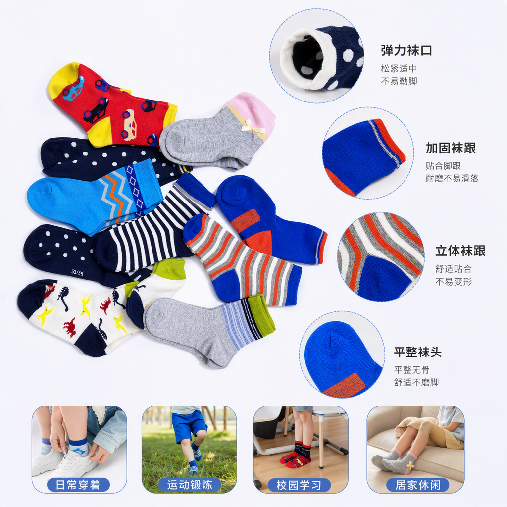 Colorful cartoon children's socks, soft and breathable, baby socks for spring and summer, multi-color cute and fun socks for children