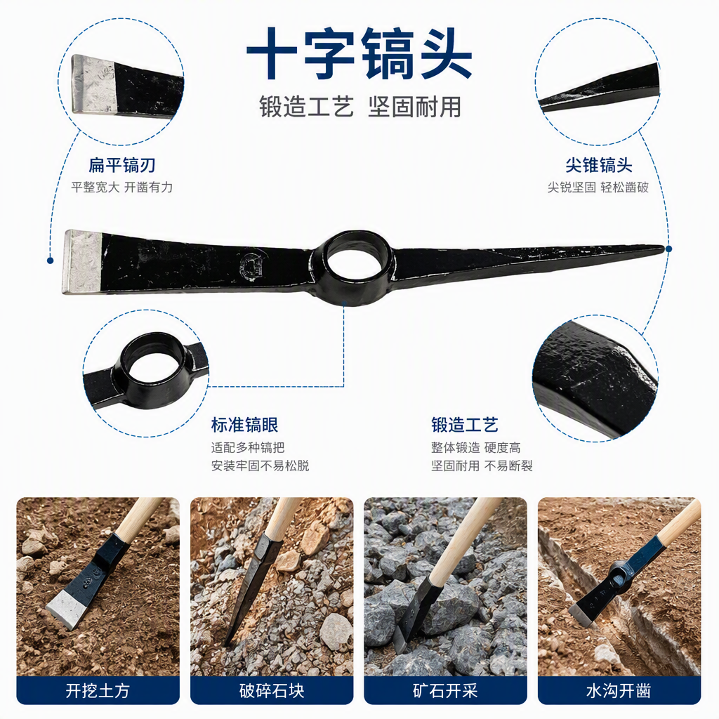 Colorful manual pickaxes, multi-purpose gardening tools, durable steel craftsmanship, portable maintenance tools