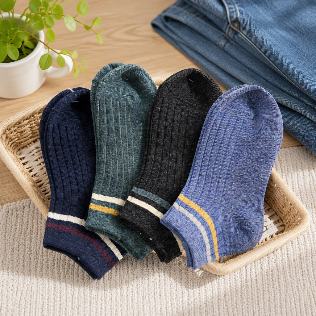 Fashionable and casual four-pair striped short socks, breathable, comfortable and versatile, sporty and trendy men's and women's set details Picture