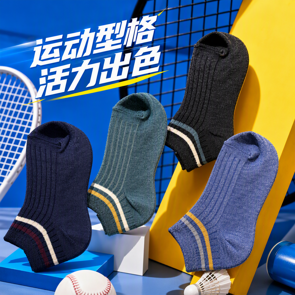 Fashionable and casual four-pair striped short socks, breathable, comfortable and versatile, sporty and trendy men's and women's set Specification image