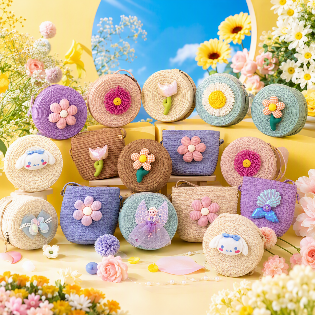 Colorful woven mini bag, flower-decorated clutch, casual and versatile women's bag, trendy style Specification image